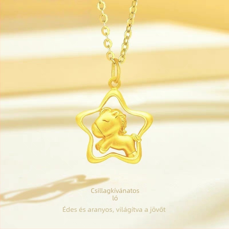 Zodiákus ló medálos nyaklánc, aranyozott ezüst, precíz kidolgozás, O-gyűrűs lánc