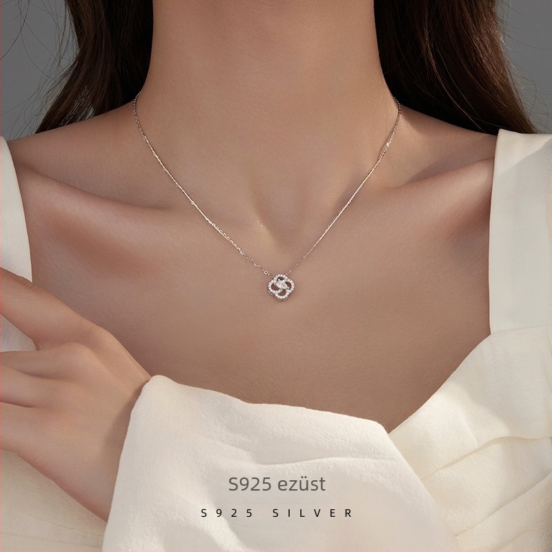 S925 ezüst nyaklánc négylevelű lóhere vízcsepp medállal, O-lánc, Cold Wind stílus, súly 2,1 g