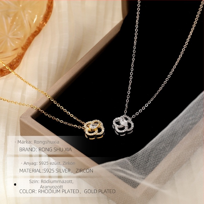 S925 ezüst nyaklánc négylevelű lóhere vízcsepp medállal, O-lánc, Cold Wind stílus, súly 2,1 g