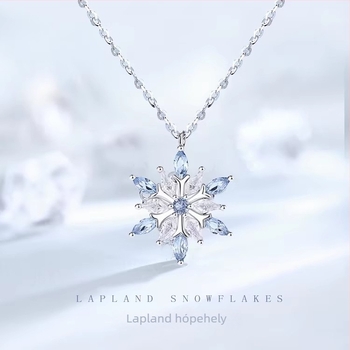 925 ezüst kristály hópehely nyaklánc, geometriai medál, keresztlánc, 2,8 g, könnyed luxus stílus