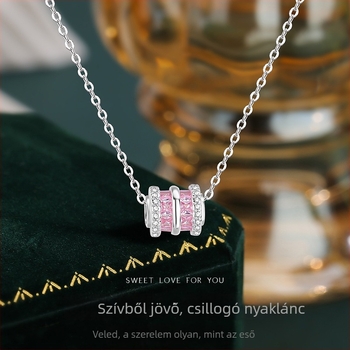 S999 Rózsaszín gyémánt nyaklánc vékony derék dizájnnal, kulcscsonti lánccal, luxus stílusú ajándék a legjobb barátnőnek