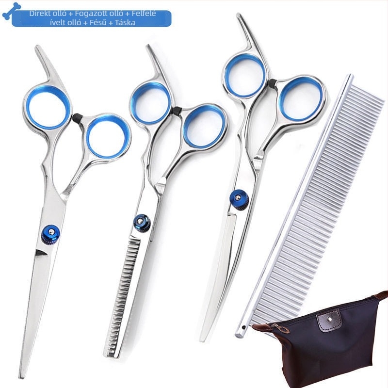Kutyakezelő ollók görbült pengével – professzionális szőrnyíró készlet