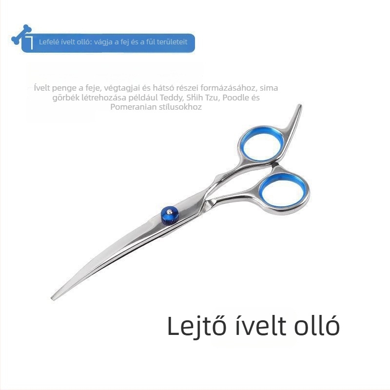 Kutyakezelő ollók görbült pengével – professzionális szőrnyíró készlet