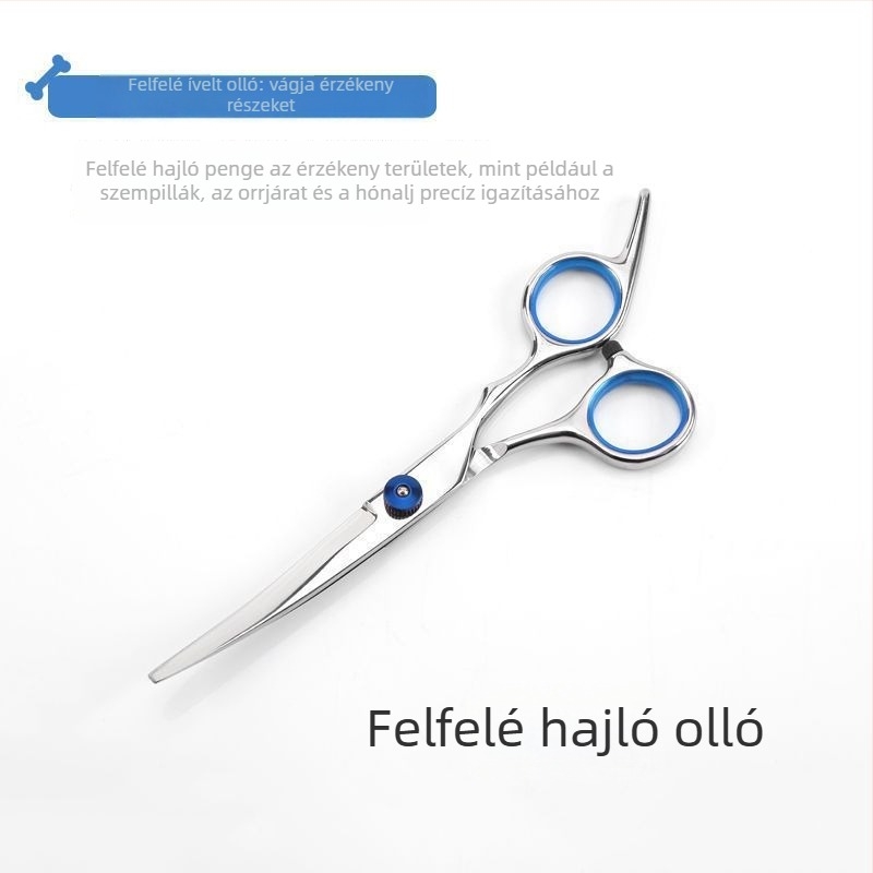Kutyakezelő ollók görbült pengével – professzionális szőrnyíró készlet