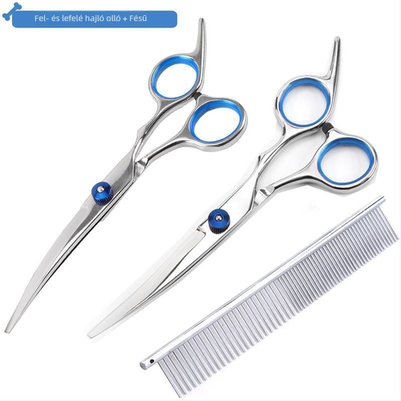 Kutyakezelő ollók görbült pengével – professzionális szőrnyíró készlet