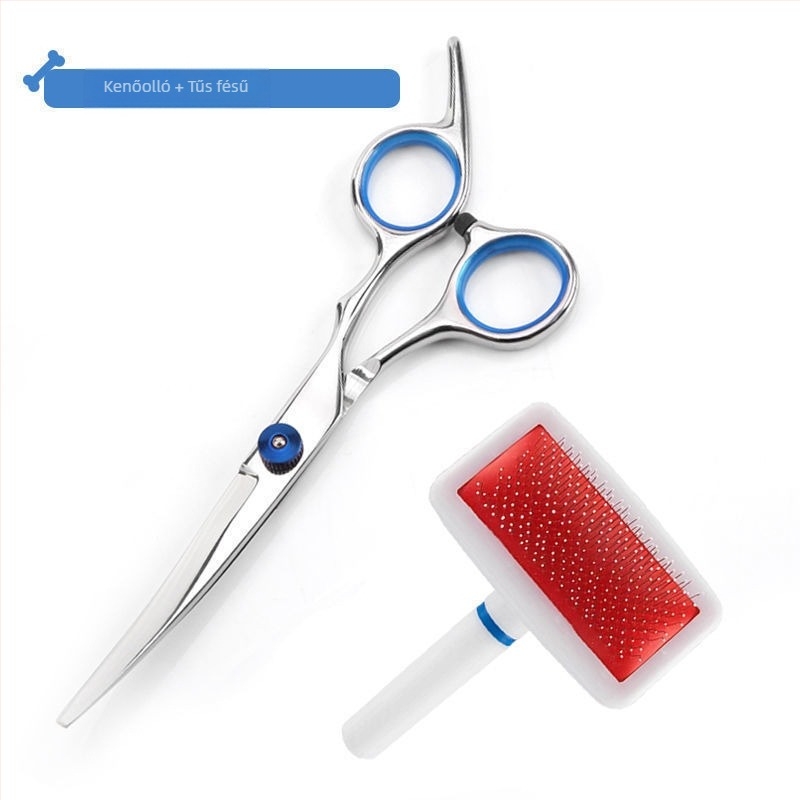 Kutyakezelő ollók görbült pengével – professzionális szőrnyíró készlet