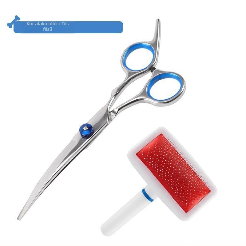 Kutyakezelő ollók görbült pengével – professzionális szőrnyíró készlet
