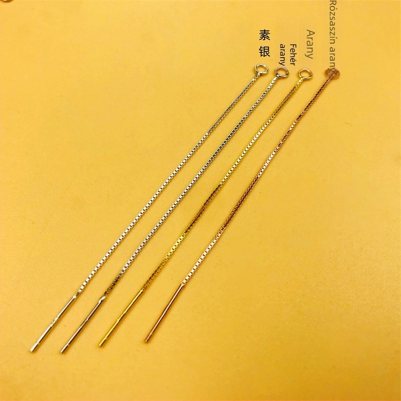 Fülbevaló-kiegészítők – 925 ezüst, elektroplatírozott, koreai stílus, hosszú bojtos fülbevaló box-chain lánccal (friss és édes)