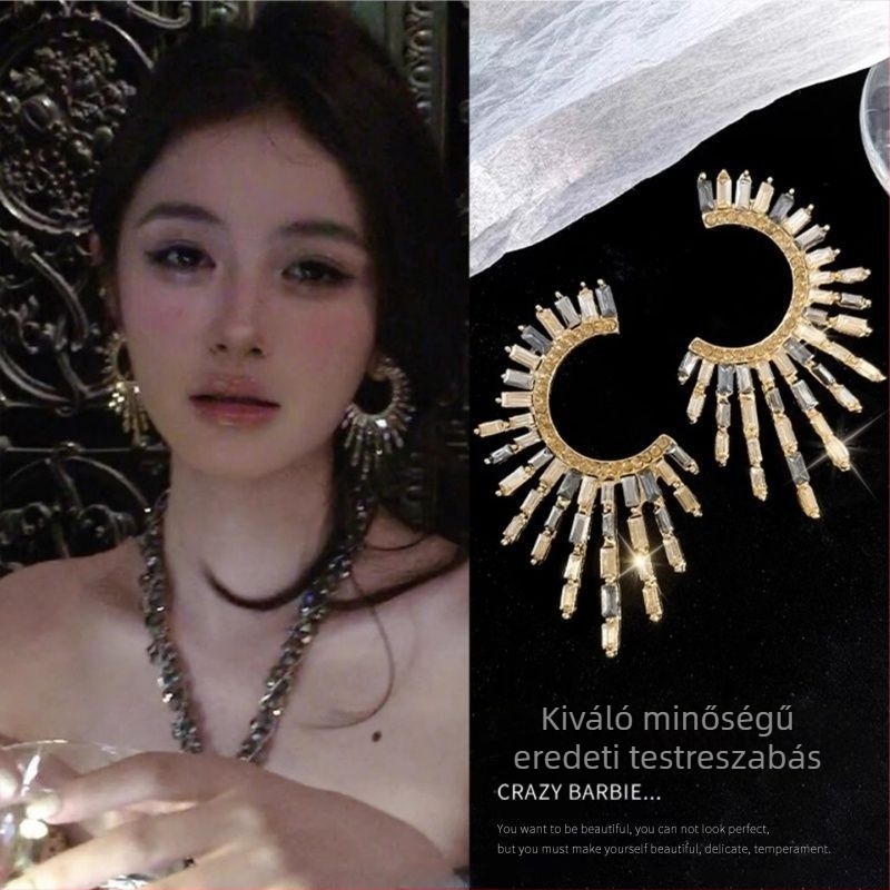 Női napraforgó fülbevalók gyémántokkal díszítve, retro rhinestone stílus, bohem etnikus dizájn