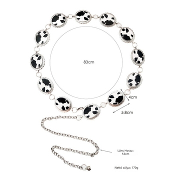 Csípőlánc, fém, denim stílus, egyszem körcsattal, 135 cm hosszú, 4 cm széles