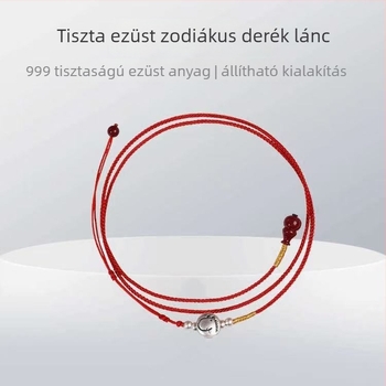 Tiszta ezüst, a Ló évének zodiákusa: piros deréklánc, szőtt piros kötéldísz a jó szerencséért