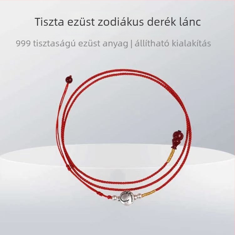 Tiszta ezüst, a Ló évének zodiákusa: piros deréklánc, szőtt piros kötéldísz a jó szerencséért