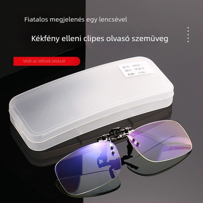 Klippos olvasószemüveg, anti-kék fény, négyszögletes keret, PC lencsék, HD
