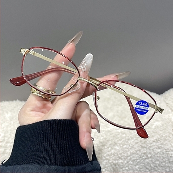 Presbiopikus olvasó szemüveg, modell 9113, ovális teljes fém keret, AC lencsék