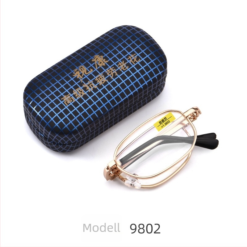 Összecsukható olvasó szemüveg anti-fáradtság lenc gékkel, távoli és közeli látáshoz, fém/TR keret