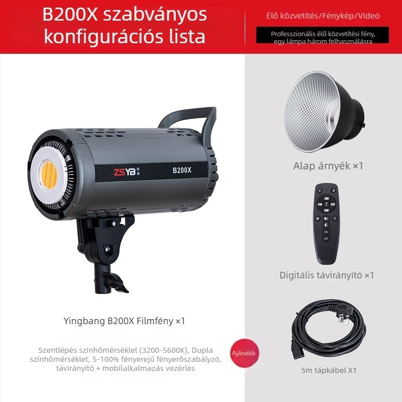 Shadow bang B300x – Professzionális fotózás lámpa, kettős hőmérsékletű világítás, 220W/220V, E40 fej, fényerő állítható, független áramellátás, ideális élő közvetítéshez és portré videóhoz