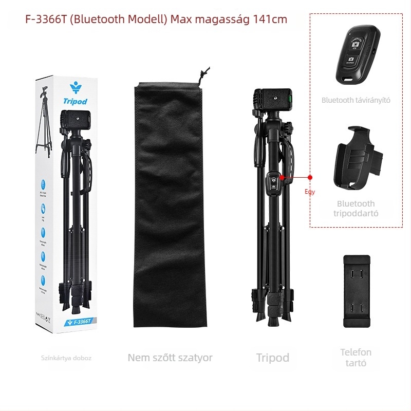 Háromdimenziós gimballal rendelkező fényképezőgép- és videótrippod – 3 részes, fém konstrukció, teherbírás legfeljebb 2 kg