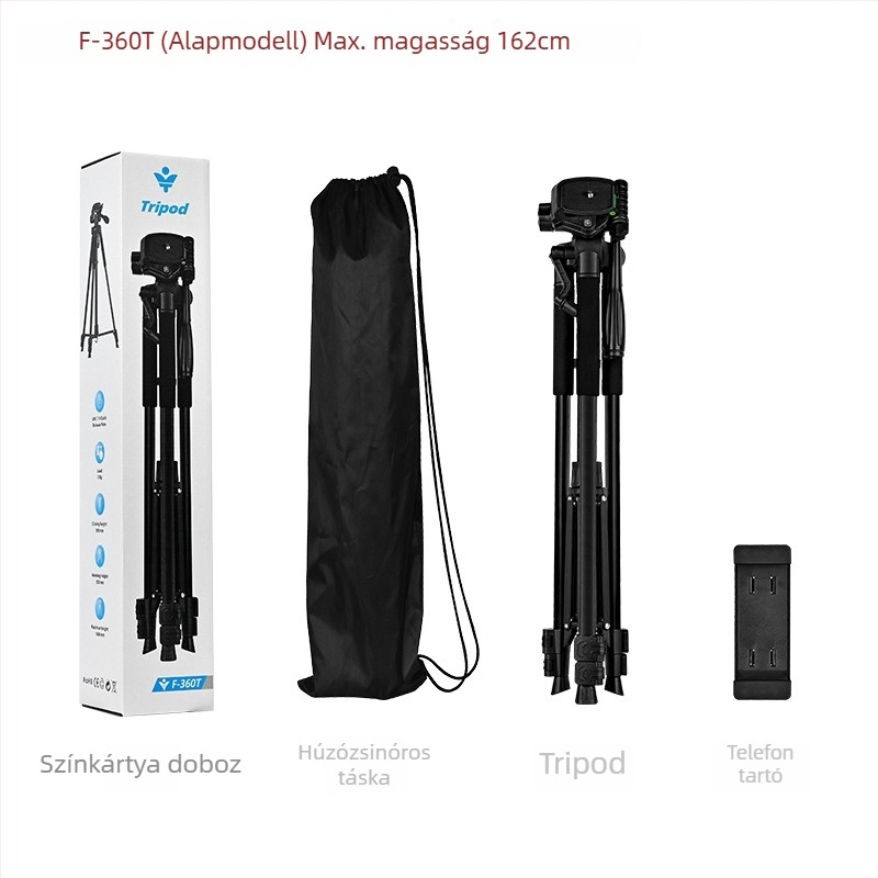 Háromdimenziós gimballal rendelkező fényképezőgép- és videótrippod – 3 részes, fém konstrukció, teherbírás legfeljebb 2 kg