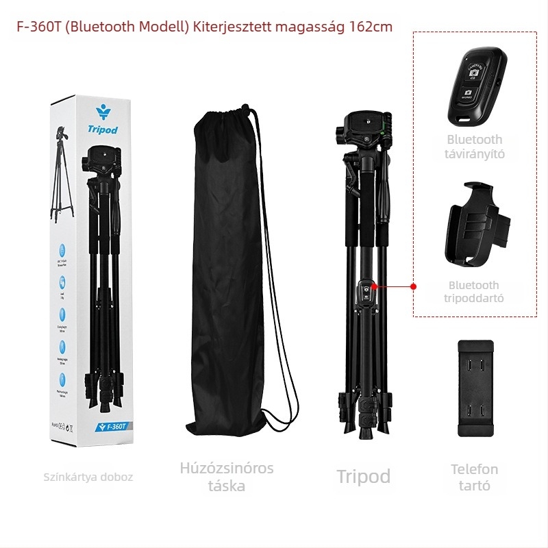 Háromdimenziós gimballal rendelkező fényképezőgép- és videótrippod – 3 részes, fém konstrukció, teherbírás legfeljebb 2 kg