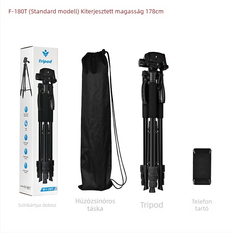 Háromdimenziós gimballal rendelkező fényképezőgép- és videótrippod – 3 részes, fém konstrukció, teherbírás legfeljebb 2 kg