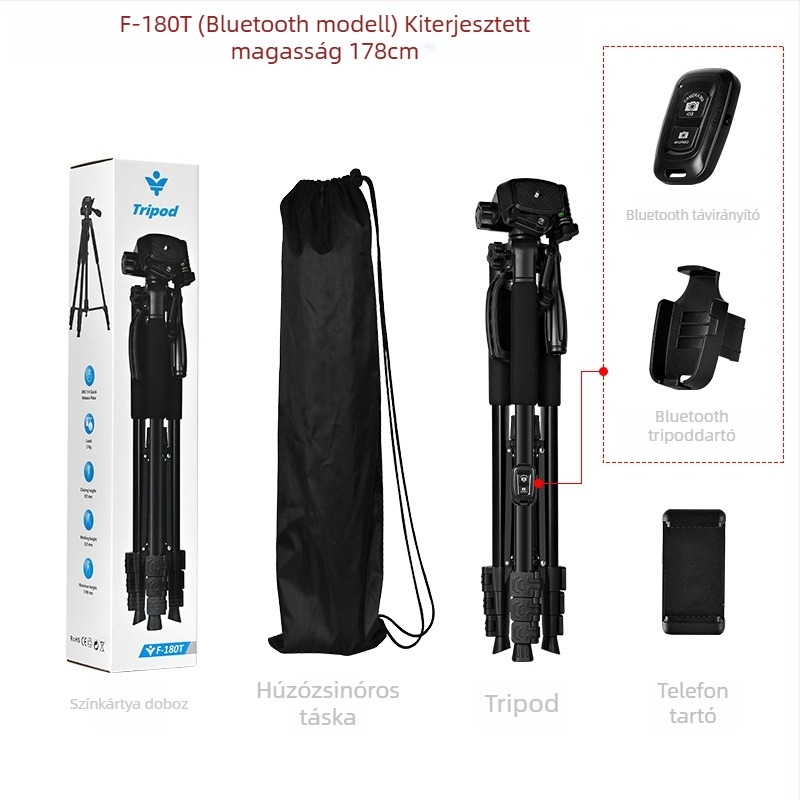 Háromdimenziós gimballal rendelkező fényképezőgép- és videótrippod – 3 részes, fém konstrukció, teherbírás legfeljebb 2 kg