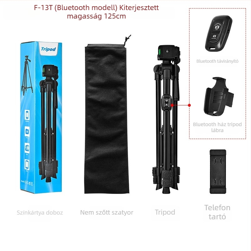 Háromdimenziós gimballal rendelkező fényképezőgép- és videótrippod – 3 részes, fém konstrukció, teherbírás legfeljebb 2 kg