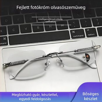 Keret nélküli olvasószemüveg fotokromos lencsékkel, UV védelem és kékfény elleni védelem