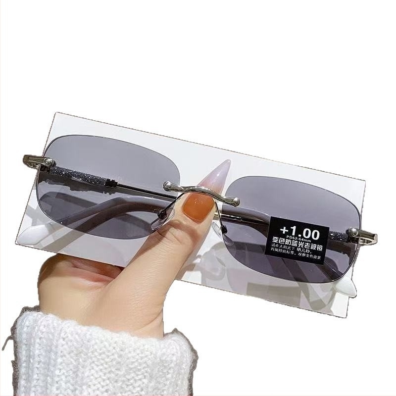 Keret nélküli olvasószemüveg fotokromos lencsékkel, UV védelem és kékfény elleni védelem