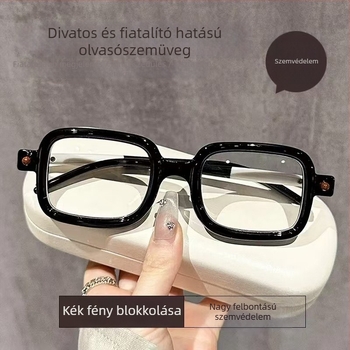 Ultra könnyű fekete négyszögletes olvasószemüveg, kékfény-szűrős, vastag keret, sokoldalú