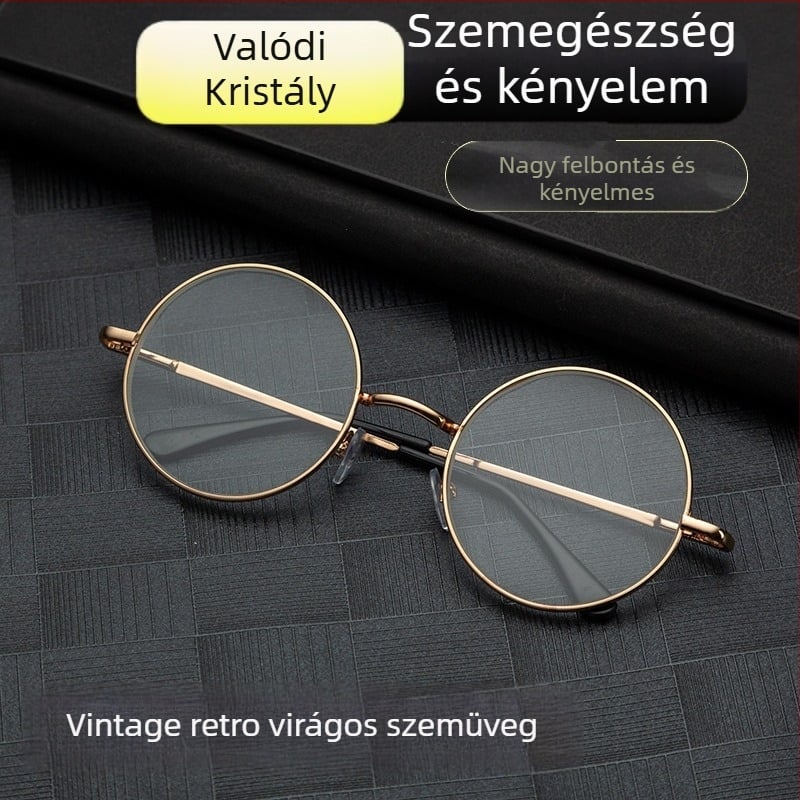 Olvasó szemüveg, kerek fém keret, teljes keret, üveg lencsék, 2023 nyári megjelenés
