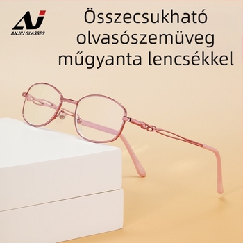 Presbióp olvasó szemüveg, uniszex, lencsék gyantából, anti-kék fény, teljes keretes fém keret, összecsukható és hordozható