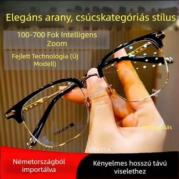 Magas felbontású kékfény elleni szemüveg távolság- és közeli fókusz beállítással, kettős használatú okos olvasószemüveg automatikus szabályozással idős korban