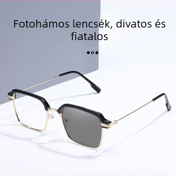 Fémkeretes olvasó szemüveg, anti-kék fény, fotokróm lencsék, teljes váz, közeli látás támogatás