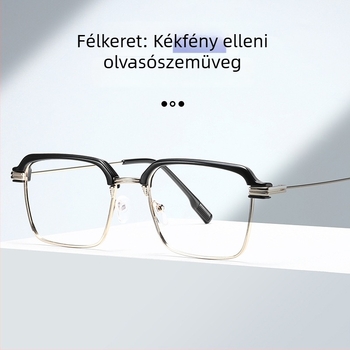 Fémkeretes olvasó szemüveg, anti-kék fény, fotokróm lencsék, teljes váz, közeli látás támogatás