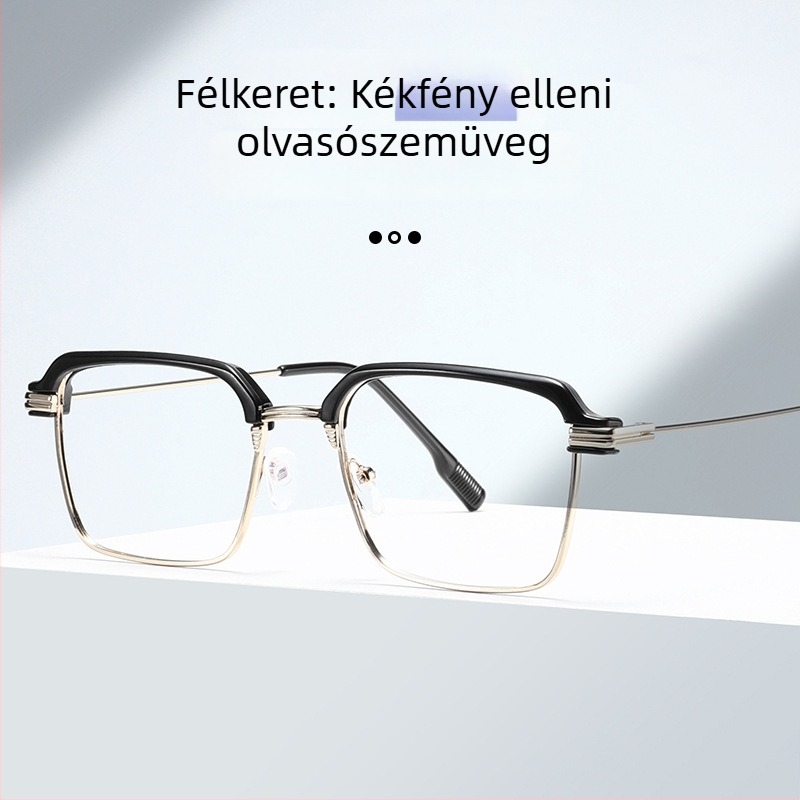 Fémkeretes olvasó szemüveg, anti-kék fény, fotokróm lencsék, teljes váz, közeli látás támogatás
