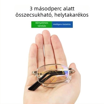 Összecsukható olvasószemüveg kékfény-védeléssel, kristálylencsékkel, fém keretben, férfiak és nők számára