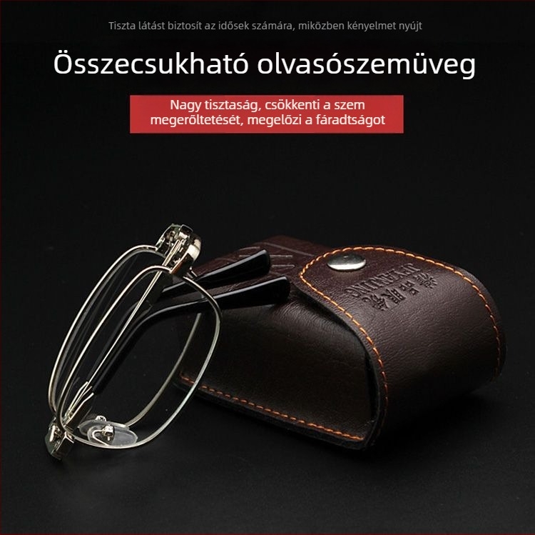 Összecsukható olvasószemüveg kékfény-védeléssel, kristálylencsékkel, fém keretben, férfiak és nők számára