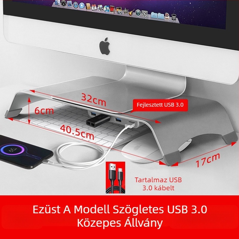 Libor alumíniumötvözet asztali állvány laptop és monitor emeléséhez, kompatibilis YZ62-vel, súly 1250 g