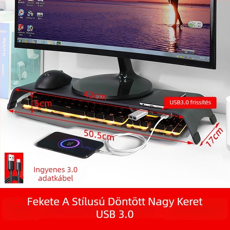 Libor alumíniumötvözet asztali állvány laptop és monitor emeléséhez, kompatibilis YZ62-vel, súly 1250 g