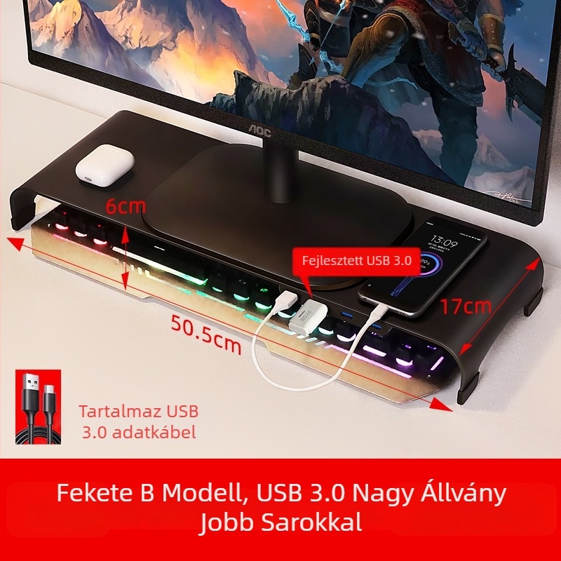 Libor alumíniumötvözet asztali állvány laptop és monitor emeléséhez, kompatibilis YZ62-vel, súly 1250 g