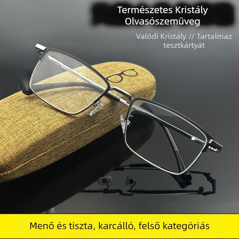 Keret nélküli olvasószemüveg üveglencsékkel, keret titan ötvözet és memóriafém kerettel, felnőtteknek négyszögletes arcformához, 2024 tavasz