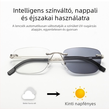 Keret nélküli olvasószemüveg fotokróm lencsékkel, keret fém- és műgyanta kerettel, 2025 tavaszi megjelenés