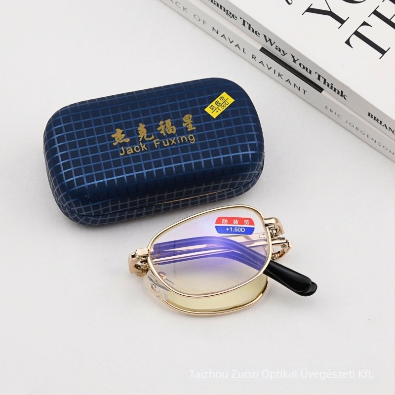 Összecsukható olvasószemüveg, anti-fáradtság funkcióval, UV-álló lencsék, teljes keretes ovális keret, felnőtteknek