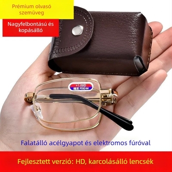 Összecsukható optikai olvasószemüveg, teljes keret, ovális forma, keret alumínium-magnézium ötvözet, idős embereknek