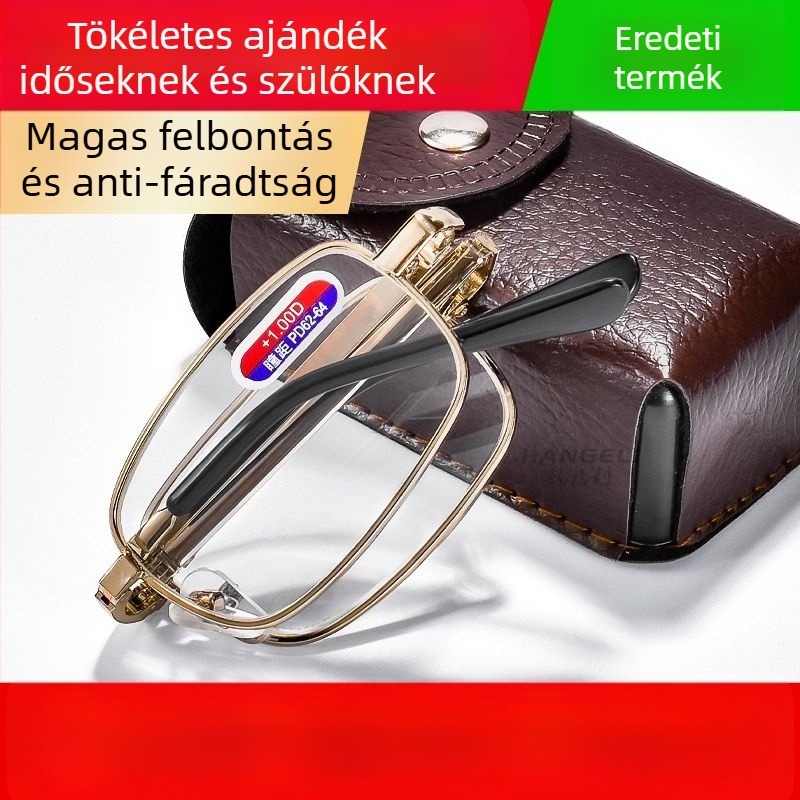 Összecsukható optikai olvasószemüveg, teljes keret, ovális forma, keret alumínium-magnézium ötvözet, idős embereknek