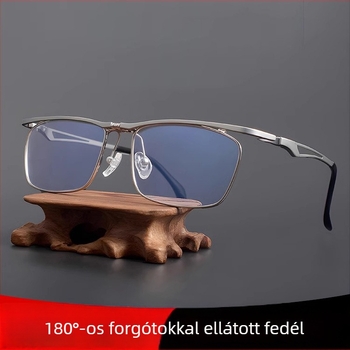 Fém keretű flip-Up olvasószemüveg, lencsék gyantából, anti-kék fény, teljes keret, négyszögletes forma, időseknek