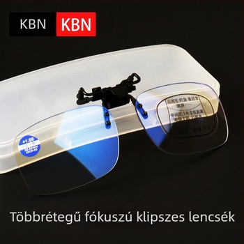 Progresszív többfókuszú szemüveg klipszes kialakítással, anti-kék fény, intelligens automatikus zoom, PC lencsék, négyszögletes keret