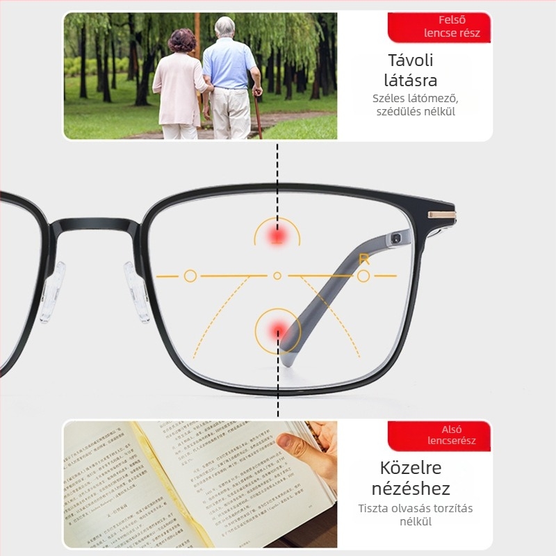Olvasó szemüveg anti-kék fény, többfókuszú lencsék közeli és távoli használatra, okos zoom, ultra-könnyű, HD
