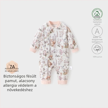 Pamut baba lányoknak hosszú ujjú overál diagonális záródással, 100% pamut, tavasz