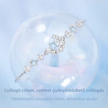 S925 Sterling ezüst karkötő csillag-hold motívummal, világító zománccal, minimalista és elegáns nőknek